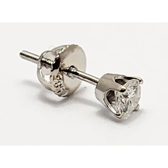 Unique Single 14K Solid White Gold Designer Diamond Stud Screw Back Earring - Picture 5 of 12